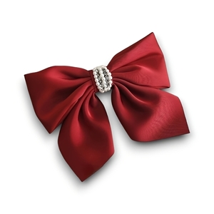 Satin bow clip red/ σατέν κόκκινος φιόγκος με διακοσμητικές πέτρες - ύφασμα, hair clips