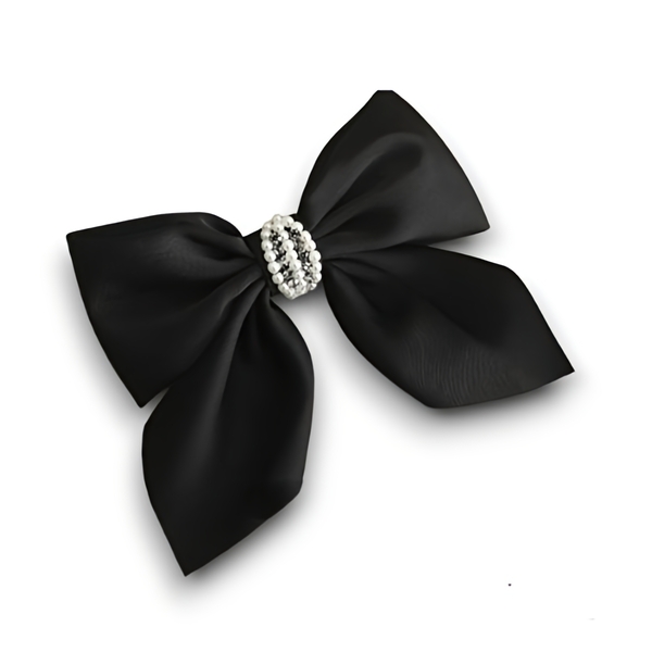 Satin bow clip Black / σατέν φιόγκος με πέτρες διακοσμητικές - ύφασμα, δώρο έκπληξη, hair clips