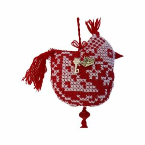 Κεντητό γούρι ασπροκόκκινο πουλάκι - κεντητά, νήμα, χειροποίητα, χριστούγεννα, γούρια - 5