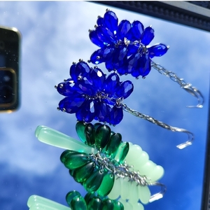 Σκουλαρίκια με πέτρες τύπου swarovski σε μπλε χρώμα - swarovski, ατσάλι, κρεμαστά, μεγάλα, γάντζος - 3