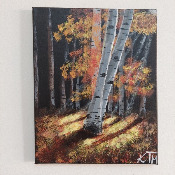 "Autumn forest" Καμβάς ζωγραφικής με τελάρο 24×30×2cm - πίνακες & κάδρα, πίνακες ζωγραφικής - 2
