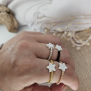 Ελαστικό δαχτυλίδι με γυάλινες χάντρες toho και αστέρι - ημιπολύτιμες πέτρες, επιχρυσωμένα, αστέρι, βεράκια, επιπλατινωμένα - 5