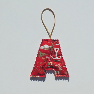 Χριστουγεννιάτικο στολίδι μονόγραμμα - κόκκινο (10x10 εκ.) - ύφασμα, μονογράμματα, χριστούγεννα, στολίδια, προσωποποιημένα - 2
