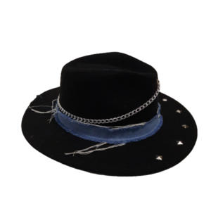 Black modern hat - ζωγραφισμένα στο χέρι, τσόχα, χειροποίητα, καπέλο - 3