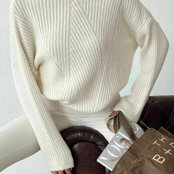 Querencia fashion Πλεκτή Γυναικεία μπλούζα 1004 - βαμβάκι, ακρυλικό, crop top, μακρυμάνικες - 2