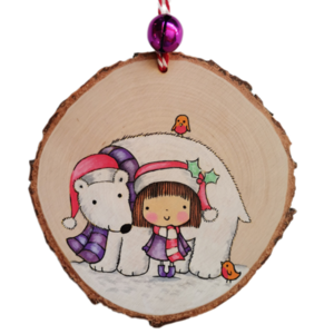 Χειροποίητο χριστουγεννιάτικο προσωποποιημένο ξύλινο στολίδι για κορίτσια - ξύλο, ζωγραφισμένα στο χέρι, κορίτσι, στολίδια, προσωποποιημένα