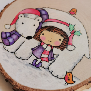 Χειροποίητο χριστουγεννιάτικο προσωποποιημένο ξύλινο στολίδι για κορίτσια - ξύλο, ζωγραφισμένα στο χέρι, κορίτσι, στολίδια, προσωποποιημένα - 2