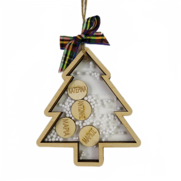 Ξύλινο Χριστουγενιάτικο Στολίδι 3D "Χριστουγεννιάτικο Δέντρο"- Με τα ονόματα της οικογένειας - ξύλο, plexi glass, στολίδια, δέντρο, προσωποποιημένα