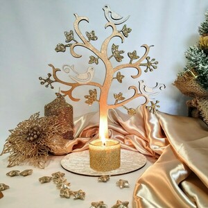 Χριστουγεννιάτικο ξύλινο διακοσμητικό κηροπήγιο δέντρο χάλκινο με ιβουάρ βελούδο 24,5×21×15cm - ξύλο, χριστουγεννιάτικα δώρα, κεριά & κηροπήγια - 4