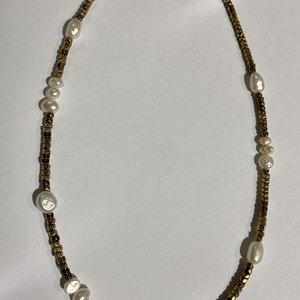 Gold pearl necklace - ημιπολύτιμες πέτρες, μαργαριτάρι