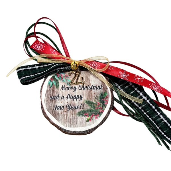 Γούρι 2024 ξύλινος κορμός Merry Christmas - ξύλο, vintage, διακοσμητικά, χριστουγεννιάτικα δώρα