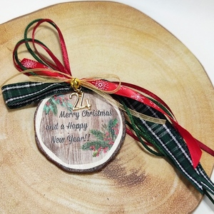 Γούρι 2024 ξύλινος κορμός Merry Christmas - ξύλο, vintage, διακοσμητικά, χριστουγεννιάτικα δώρα - 2