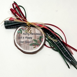 Γούρι 2024 ξύλινος κορμός Merry Christmas - ξύλο, vintage, διακοσμητικά, χριστουγεννιάτικα δώρα - 3