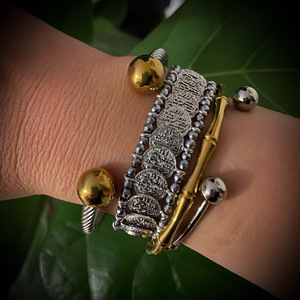 Silver flirt bracelet - ημιπολύτιμες πέτρες, φλουριά, χεριού, αυξομειούμενα - 2
