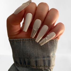 Press On Nails - White with Chrome Tips 3D