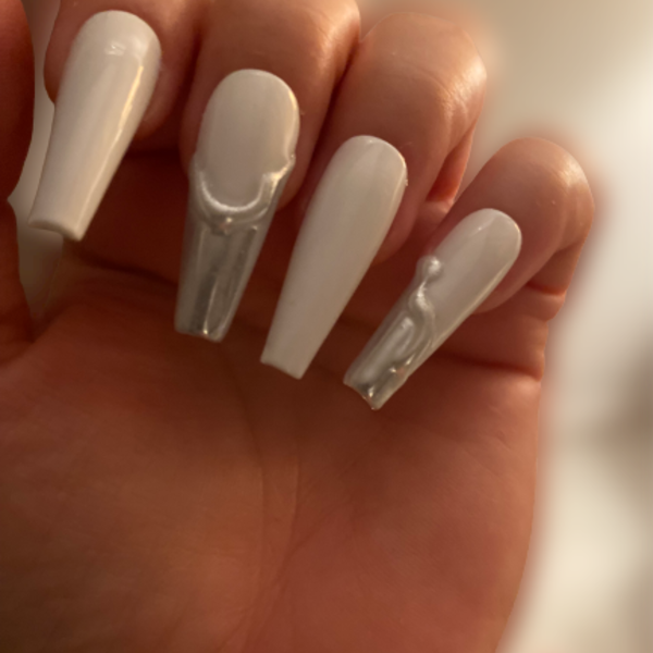 Press On Nails - White with Chrome Tips 3D - μακιγιάζ και νύχια - 2