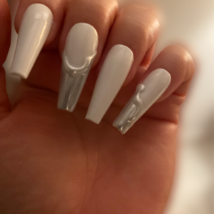 Press On Nails - White with Chrome Tips 3D - 2