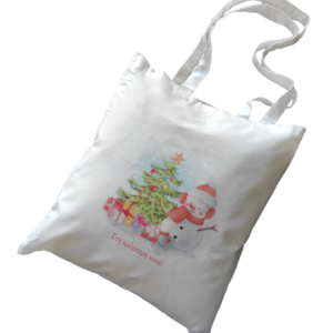 Χριστουγεννιάτικη λευκή υφασμάτινη tote bag με μακρύ χερούλι για την νονά 37χ41εκ. - ύφασμα, νονά, αξεσουάρ, χιονονιφάδα, προσωποποιημένα