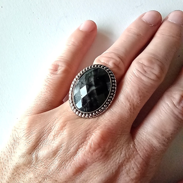 Δαχτυλίδι οβάλ μαύρο - μπρούντζος, μεγάλα, δώρα γενεθλίων, αυξομειούμενα, δώρα για γυναίκες - 5