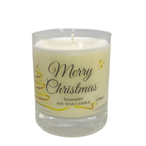 Χριστουγεννιάτικο Κερί 250ml Kaimemellei, Merry Christmas Candle - γυαλί, χριστουγεννιάτικα δώρα, φυτικό κερί, κεριά & κηροπήγια, vegan κεριά
