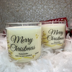 Χριστουγεννιάτικο Κερί 250ml Kaimemellei, Merry Christmas Candle - γυαλί, χριστουγεννιάτικα δώρα, φυτικό κερί, κεριά & κηροπήγια, vegan κεριά - 2
