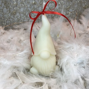 Χριστουγεννιάτικο Κερί Ξωτικό, Christmas Candle Kaimellei, μπεζ, σε 8 αρώματα - ύφασμα, κεριά & κηροπήγια, vegan κεριά - 3