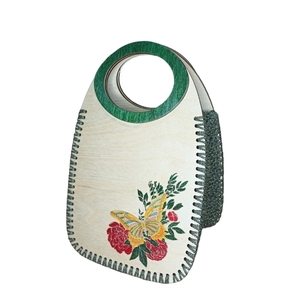 Χειροποίητη πλεκτή ξύλινη τσάντα με πεταλούδα και λουλούδια - ξύλο, νήμα, χειρός, πλεκτές τσάντες