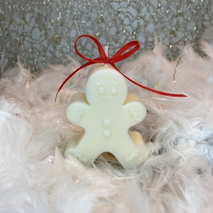 Χριστουγεννιάτικο Κερί Μπισκοτάνθρωπος, Christmas Candle, μπεζ, σε 8 αρώματα - ύφασμα, κεριά & κηροπήγια, vegan κεριά - 3
