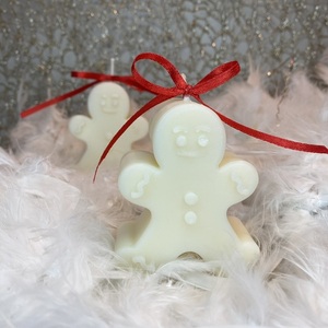 Χριστουγεννιάτικο Κερί Μπισκοτάνθρωπος, Christmas Candle, μπεζ, σε 8 αρώματα - ύφασμα, κεριά & κηροπήγια, vegan κεριά - 4