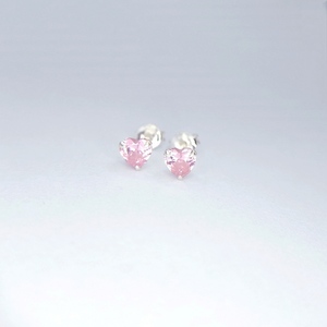 Ασημένια 925° σκουλαρίκια με ροζ πετρούλα σε σχήμα καρδιάς - στρας, ασήμι 925, καρδιά, μικρά, φθηνά