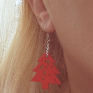 Ξύλινα Σκουλαρίκια Χριστουγεννιάτικο Δέντρο . - ξύλο, κοσμήματα, δέντρο - 2