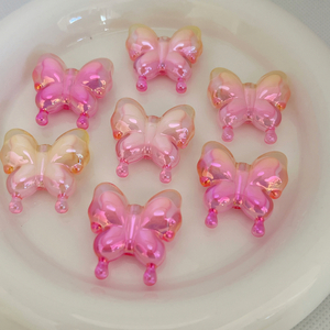 Ακρυλικές χάντρες σε σχήμα πεταλούδα ροζ/κιτρινο 29*30mm 1τμχ - υλικά κοσμημάτων - 3