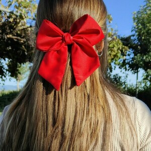 Red sailor bow clip - ύφασμα, φιόγκος, hair clips - 3