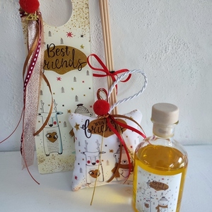 Χριστουγεννιάτικο σετ δώρου (αρωματικό χώρου με stick 100ml ,door hanger και υφασμάτινο μαξιλάρι) σε σχέδιο αρκουδάκι - γυαλί, αστέρι, plexi glass, σετ δώρου - 5
