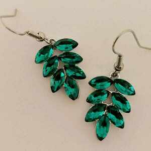 EARRINGS EMERALD GREEN L - λουλούδι, μικρά, ατσάλι, κρεμαστά, γάντζος - 2