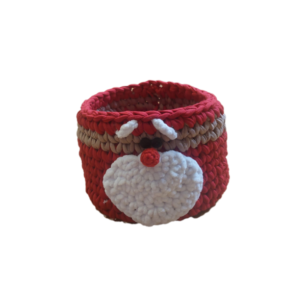Πλεκτό χριστουγεννιατικο καλαθάκι /handmade crochet basket - ύφασμα, διακοσμητικά - 4
