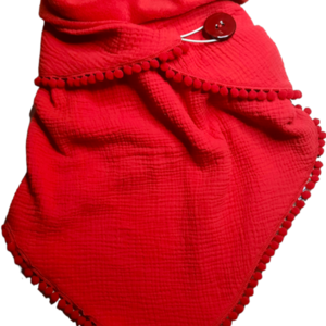 Τριγωνικό κασκόλ χειροποίητο από βαμβακερό ύφασμα και φλις με πον πον (κόκκινο)one size - εσάρπες, φουλάρια, χριστουγεννιάτικα δώρα