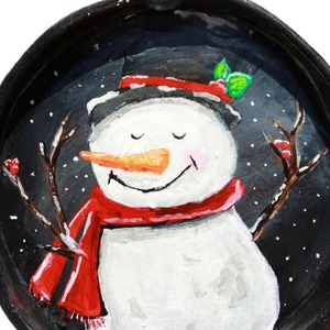 Χειροποίητο Πήλινό Τασάκι με Ζωγραφισμένο Χιονάνθρωπο, διαστάσεις 10χ10 εκ. - πηλός, διακοσμητικά, χιονονιφάδα, χιονάνθρωπος - 2