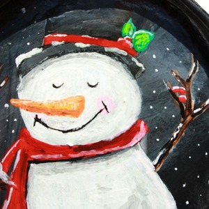 Χειροποίητο Πήλινό Τασάκι με Ζωγραφισμένο Χιονάνθρωπο, διαστάσεις 10χ10 εκ. - πηλός, διακοσμητικά, χιονονιφάδα, χιονάνθρωπος - 3