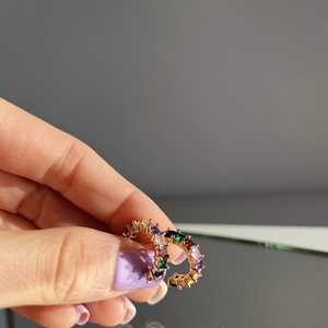 “Colorful Crystals” earrings - ορείχαλκος, κρίκοι, μικρά - 2