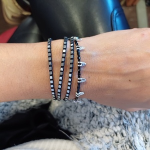 Black silver bracelet - ασήμι, επάργυρα, χάντρες, σταθερά, χεριού - 2