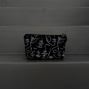 Νεσεσέρ Υφασμάτινο Animal Print Abstract Faces Μαύρο 22x14x3 - ύφασμα, καλλυντικών, ταξιδίου