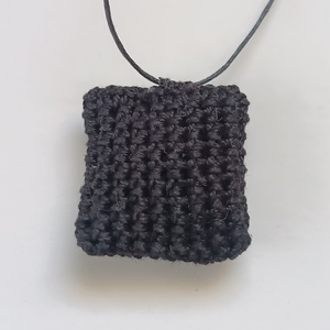 Κολιέ πλεκτό μαύρο τετράγωνο μαξιλαράκι με κέντημα - ύφασμα, μακριά, boho, μενταγιόν - 4