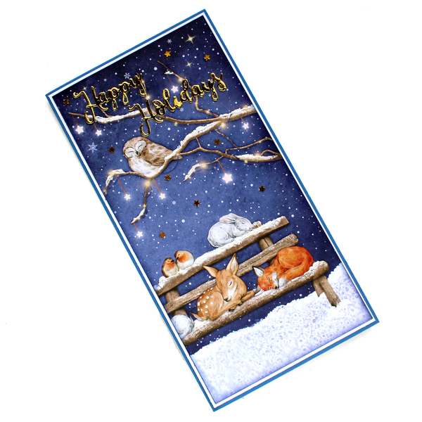 Χριστουγεννιάτικη ευχετήρια παραλληλόγραμμη χειροποίητη κάρτα "Happy Holidays" - χαρτί, merry christmas, scrapbooking, ευχετήριες κάρτες