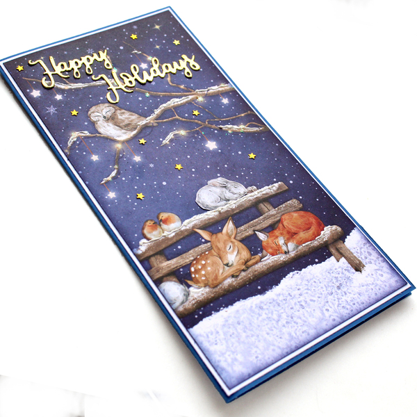 Χριστουγεννιάτικη ευχετήρια παραλληλόγραμμη χειροποίητη κάρτα "Happy Holidays" - χαρτί, merry christmas, scrapbooking, ευχετήριες κάρτες - 2