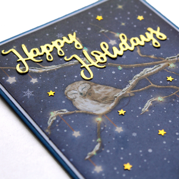 Χριστουγεννιάτικη ευχετήρια παραλληλόγραμμη χειροποίητη κάρτα "Happy Holidays" - χαρτί, merry christmas, scrapbooking, ευχετήριες κάρτες - 3