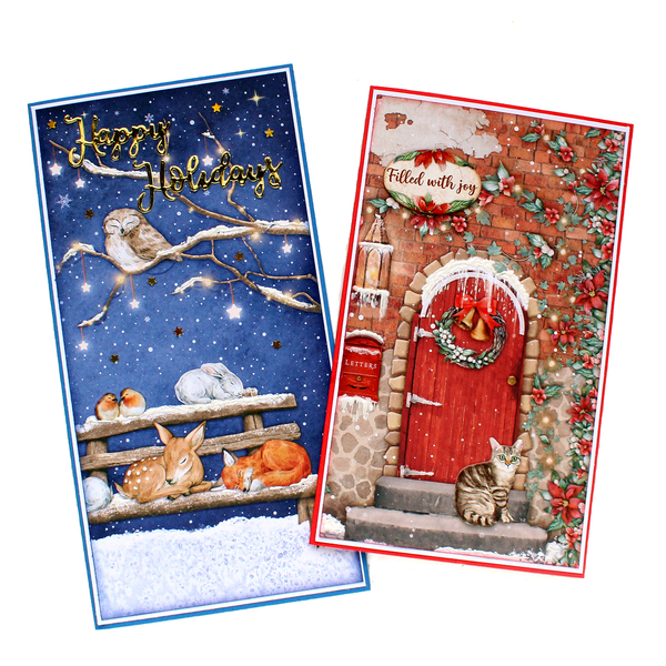 Χριστουγεννιάτικη ευχετήρια παραλληλόγραμμη χειροποίητη κάρτα "Happy Holidays" - χαρτί, merry christmas, scrapbooking, ευχετήριες κάρτες - 5
