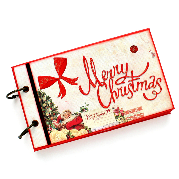 Χριστουγεννιάτικό χειροποίητο vintage scrapbooking άλμπουμ με κρίκους "Merry Christmas" - χαρτί, άλμπουμ, για φωτογραφίες, merry christmas, scrapbooking