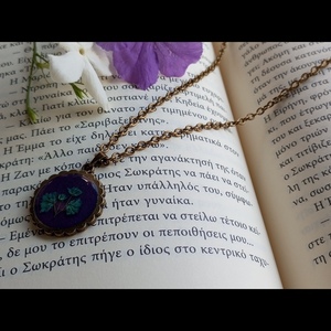 Μενταγιόν "blue flower wears purple" - κοντά, λουλούδι, μπρούντζος, φθηνά, μενταγιόν - 3