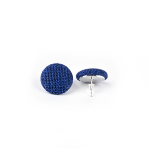 Στρογγυλά σκουλαρίκια από μπλε ύφασμα - ύφασμα, καρφωτά, μικρά, ατσάλι - 2